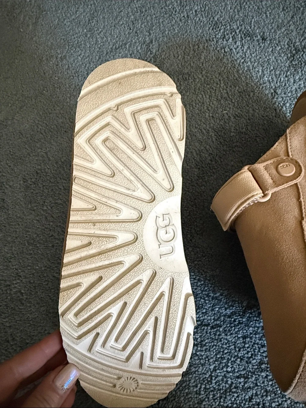 UGG Kids Beige Suede Slip-On Clog with Strap